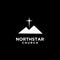 North star church with mountain and cross star logo