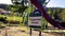 NORTH VANCOUVER, BC, CANADA - APR 11, 2020: A closed off playground in a North Vancouver public park lined with caution