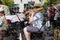 NORTH VANCOUVER, BC, CANADA - JUNE 9, 2019: A jazz band ensemble playing woodwind and brass instruments with a conductor