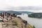 NORTH VANCOUVER, CANADA - May 21, 2018: people on top of Quarry Rock lookout on cloudy spring day