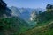 North Vietnamese valley with karst mountains covered by mist in the Ha Giang / Van region