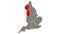 North West England region blinking red highlighted in map of England UK