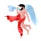 North wind Boreas, Greek god in red drapery, flying on wings, mythological character, weather concept