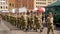 Northampton UK: 29 June 2019 - Armed Forces Day Parade Troops marching on Market Square