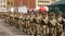 Northampton UK: 29 June 2019 - Armed Forces Day Parade Troops marching on Market Square