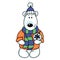 Northern bear in a hat and scarf holding a Christmas tree toy in its paws Christmas sketch Children\\\'s toy.