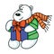 Northern bear in a scarf holding a gift in its paws Christmas sketch Children\\\'s toy.