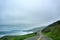 Northern California deserted coastal road as fog closes in