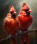 Northern Cardinals on a Branch . Realistic Oil Painting .AI generated Illustration