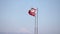 Northern Cyprus, the flag of the Republic of Northern Cyprus against the blue sky and the sea