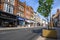 The northern end of Bromley High Street showing shops, restaurants and Bromley Picturehouse.