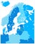 Northern Europe Map in Five Shades Of Blue. No text
