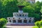 Northern fountain in the park near Lomonosov Moscow State University MSU in sunny summer evening