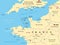Northern France coast along English Channel and Bay of Biscay, political map
