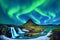 Northern Light, Aurora borealis at Kirkjufell in Iceland. Kirkjufell mountains in winter