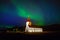 The Northern Light Aurora borealis over Vik Church