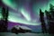 Northern lights Aurora Borealis activity over wooden cottage in winter Finland