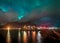 Northern Lights Aurora Borealis with classic view of the fisherman s village of Sakrisoy, near Reine in Norway, Lofoten