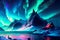 Northern Lights Colorful Fantasy Landscape illustration, aurora borealis in the sky