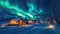 Northern Lights Display, Igloo Village Under a Vibrant Aurora Borealis, Panoramic Shot, Night Sky Alive with Colors