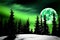 Northern lights in the forest landscape. Spectacular aurora borealis. Neural network AI generated