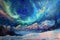 Northern Lights, Norway Winter Aurora Borealis Painting, Polar Lights, Copy Space