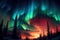 Northern Lights, Norway Winter Aurora Painting, Abstract Generative AI Illustration