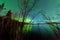 Northern lights shore willows lake surface mirror