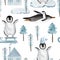 Northern penguins watercolor seamless pattern