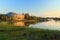 Northwest Territories Assembly Building on Frame Lake in Evening Sun, Yellowknife, Canada