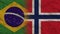 Norway and Brasil Flags Together, Crumpled Paper Effect 3D Illustration