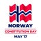 Norway Constitution Day typography poster. Norwegian National holiday on May 17. Vector template for banner, flyer