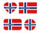 Norway flag in different shapes, Scandinavian country, isolated Norwegian banner with scratched texture, grunge.