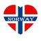 Norway flag in heart shape, Scandinavian country, isolated Norwegian banner with scratched texture, grunge.