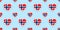 Norway flag seamless pattern. Vector Norwegian flags stikers. Love hearts symbols. Texture for language courses, sports pages, tra