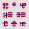 Norway flag stickers set. Norwegian national symbols badges. Isolated geometric icons. Vector official flags collection