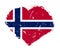 Norway flag in stroke brush heart shape on white background