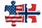 Norway flag and United States of America flag on two puzzle pieces on white isolated background. The concept of political