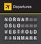 Norway flip alphabet airport departures, Oslo, Vestfold, Finnmark