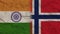 Norway and India Flags Together, Crumpled Paper Effect 3D Illustration