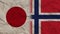 Norway and Japan Flags Together, Crumpled Paper Effect 3D Illustration