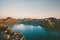 Norway landscape mountains over fjord sunset landscape aerial view