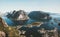 Norway landscape Reinebringen mountain aerial fjord sea view