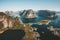 Norway Landscape Reinebringen mountain aerial view Lofoten islands