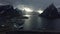 Norway Lofoten Reine sunset ray aerial drone video