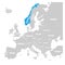 Norway marked by blue in grey political map of Europe. Vector illustration