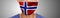 Norway mask flag print on norwegian doctor nurse man or woman face PPE on gray background panoramic banner. Coronavirus