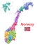 Norway municipalities high detailed vector map colored by administrative regions (counties)