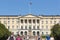 Norway. Oslo Royal Palace facade with people. Sunny day