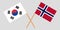 Norway and South Korea. The Norwegian and Korean flags. Official proportion. Correct colors. Vector